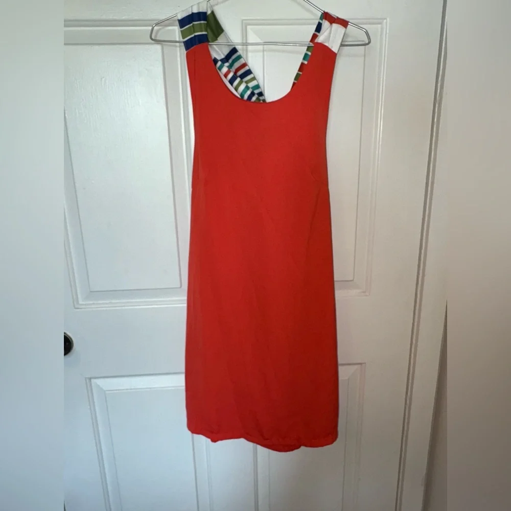 Lulus Joyful Red Orange Multi Stripe Tie-Back Mini Dress - Picture 4 of 4